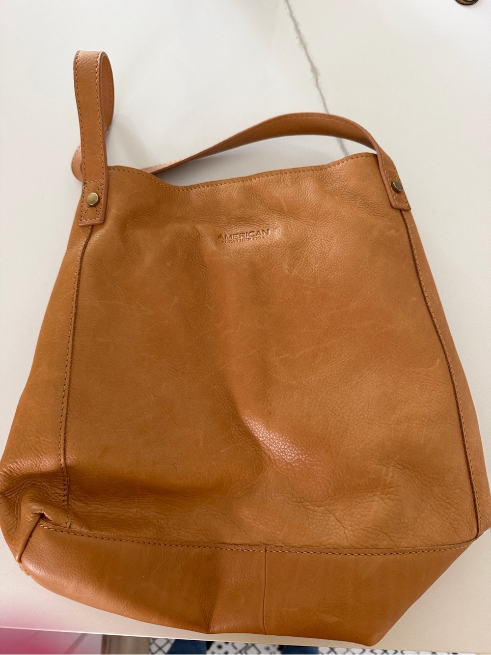 American Heritage Tan Leather Shoulder Tote